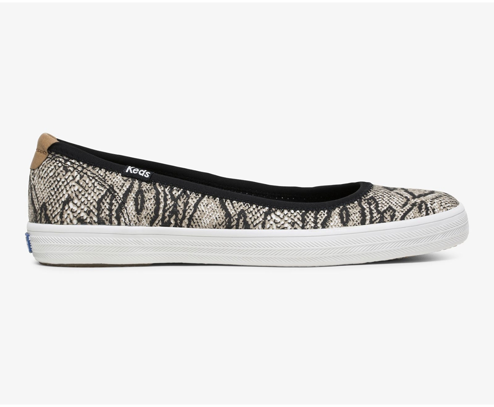 Slip Ons Keds Femme Blanche/Noir - Bryn Snake - 473-QTCHAR